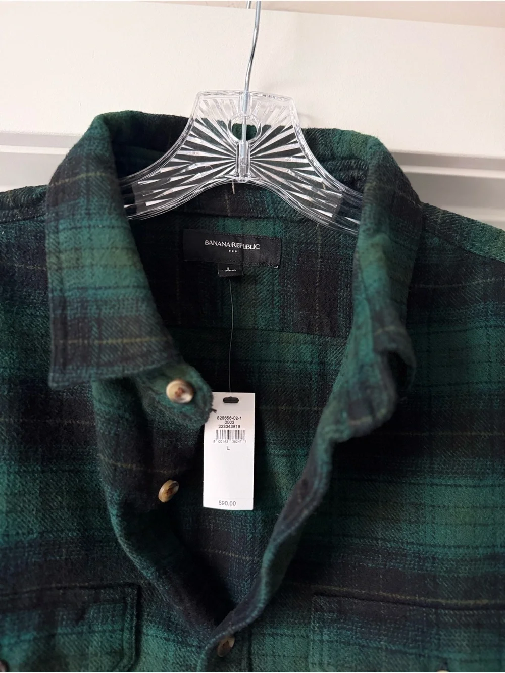 NWT Men’s Banana Republic Flannel Shacket Shirt Jacket Plaid Green Black Buttons
